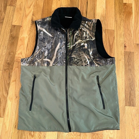Ducks Unlimited‎ Vest Men M Outdoor Mossy Oak Hunting Camo Reversible Fleece Zip - Picture 1 of 4